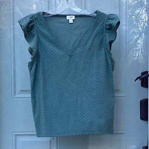 J CREW ruffled sleeve shirt, sage green, v-neck, size S
